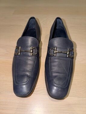 Salvatore Ferragamo Navy Leather Bit Slip-Ons